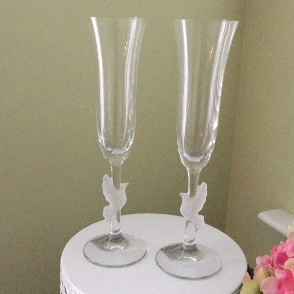 Gorham Dove toasting flutes, pair